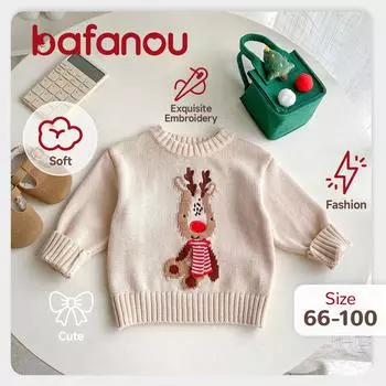 Весенний свитер-пуловер для детей 0-3 лет с оленем, трикотажный свитер с длинными рукавами для мальчиков, одежда для новорожденных девочек, одежда унисекс для малышей bafanou S233 66cm(3-6M) абрикосовый