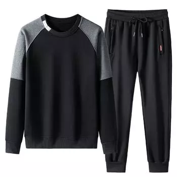 Весенний свитер с круглым вырезом, повседневный костюм, мужской спортивный костюм из хлопка, комплект из двух предметов XXL