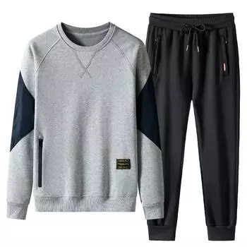 Весенний свитер с круглым вырезом, повседневный костюм, мужской спортивный костюм из хлопка, комплект из двух частей M