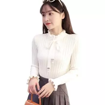 Трикотажная кофта с высоким горлом в винтажном стиле S белый