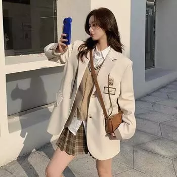 Весенний свободный крой для отдыха, пиджак в корейском стиле для женщин, пиджак M