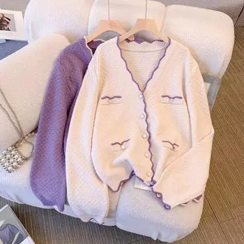 Весенний свободный свитер с v-образным вырезом, кардиган, женский весенне-осенний трикотаж с длинными рукавами, новинка 2023 года, кардиган, свитер, женское пальто