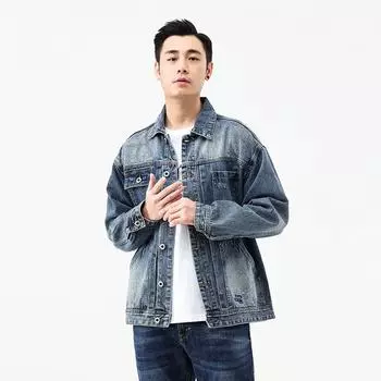 Весенний тренд, американская джинсовая куртка с лацканами, ретро, высококачественная, удобная, стираная джинсовая куртка для мужчин M темно-синий