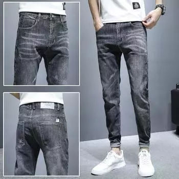 Весенний тренд, модные эластичные мужские джинсы, тонкие маленькие прямые повседневные мужские модные брендовые узкие брюки 28