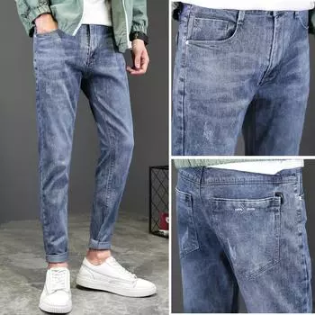 Весенний тренд Мужские облегающие прямые джинсы с универсальными брюками со средней посадкой 28