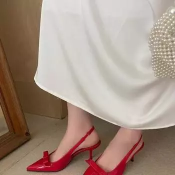 Весенний уличный стиль Слингбэки Женские туфли Сексуальный острый носок Тонкий высокий каблук Свадебная вечеринка Женская обувь 35