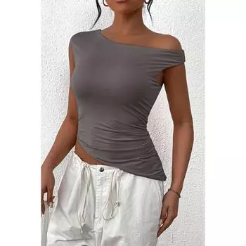 Весенний уличный стиль уличный трендовый пуловер с косым воротником приталенная женская футболка S