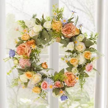 Весенний венок для входной двери, искусственный цветок в деревенском стиле, 45 см, стена отеля