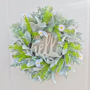 Весенний венок Искусственный цветок Зеленая гирлянда Фермерский дом Приветственный знак Входная дверь Привет