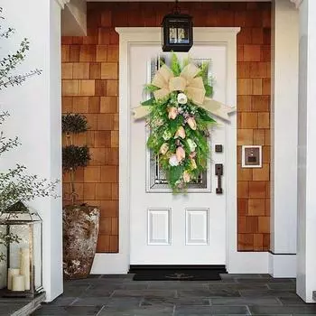 Весенний венок Искусственный тюльпан Венок Цветочный венок Праздничные атрибуты Тюльпаны Каплевидный венок Имитация венков для камина Окна Стены Забора 55*30cm