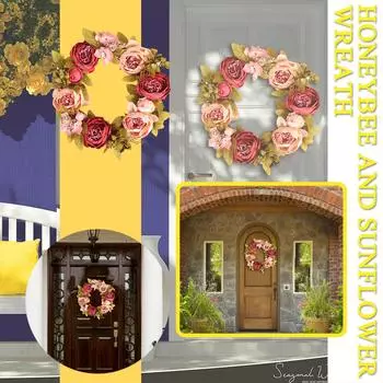 Весенний венок из листьев, пластиковое искусственное растение, украшение дома, венок перед входной дверью бежевый