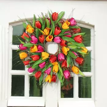 Весенний венок Венок для входной двери Лето Осень Открытая входная дверь Украшение внутренней стены или окна жёлтый