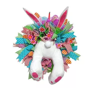 Весенний венок Забавный декор пасхального кролика для входной двери Пасхальные венки для входной двери Украшения для двери