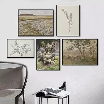 Весенний винтажный постер с естественным пейзажем, цветочным принтом, настенная живопись, ретро холст, картина маслом, галерея, настенная картина, гостиная, домашний декор 21x30cm No Framed