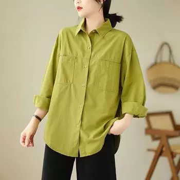 Весенний воротник Повседневный свободный утягивающий корейский стиль Художественная рубашка Топ куртка для женщин Рубашки M розовый