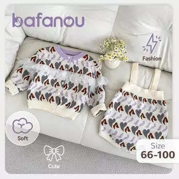 Весенний вязаный кардиган из тюля на пуговицах для новорожденных девочек, хлопковая куртка для младенцев, комплект из 2 предметов, детская одежда bafanou S230 66cm(3-6M)