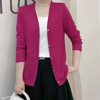 Весенний вязаный кардиган женский с V-образным вырезом, однотонная юбка в тон, элегантное повседневное пальто, женский топ с длинными рукавами XL чёрный