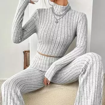 Весенний вязаный комплект с длинными рукавами, толстовка, свободные брюки, комплект из двух предметов XL чёрный