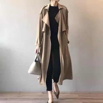 Весенний женский длинный плащ, модная ветровка, винтажная элегантная офисная верхняя одежда с карманами больших размеров, большие размеры L хаки