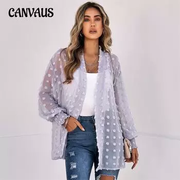 Весенний женский кардиган больших размеров с V-образным вырезом, свободная кружевная рубашка S чёрный