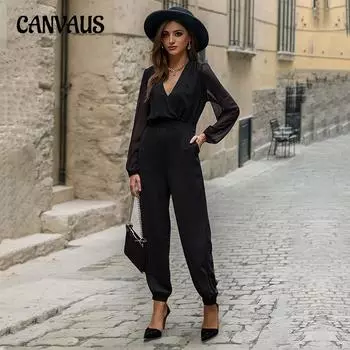 Весенний женский комбинезон в сетку, элегантный комбинезон с короткими рукавами и брюками S чёрный