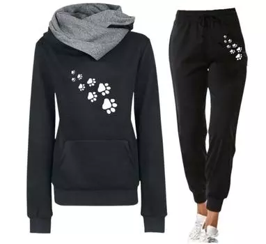 Весенний женский пуловер с принтом и спортивные штаны для бега, спортивный костюм из 2 предметов XXXL чёрный