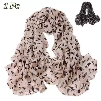 Весенний женский шифоновый красочный сладкий шарф с котенком и котенком в стиле граффити, шаль для девочек, подарок любовнику чёрный