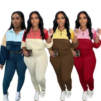 Весенний женский свитер с длинными рукавами на молнии, спортивный костюм из двух частей, свитер и леггинсы в тон XXL красный