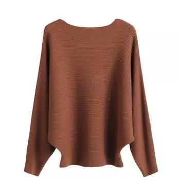 Весенний женский свитер свободного кроя с рукавами «летучая мышь» и открытым плечом - Большой размер, Топ с длинным рукавом One Size коричневый