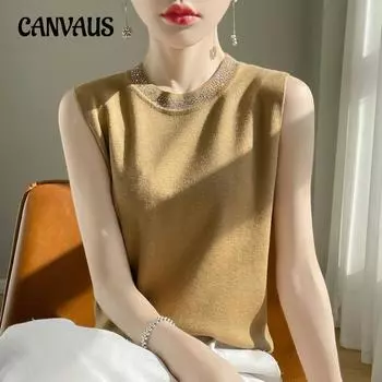 Весенний женский жилет из смеси шерсти, вязаный жилет без рукавов с круглым вырезом, рубашка с короткой подошвой M бежевый