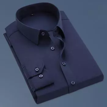 Весенняя акция Мужская рубашка с длинными рукавами, повседневная, деловая, однотонная, облегающая одежда M чёрный