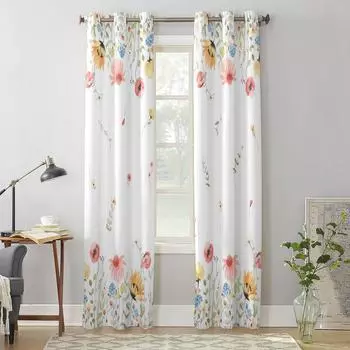 Весенняя акварельная цветочная занавеска с листьями, оконная занавеска для гостиной, роскошная занавеска с балдахином для спальни, дома, кухни, декоративная занавеска 135W x 60H(cm) x1