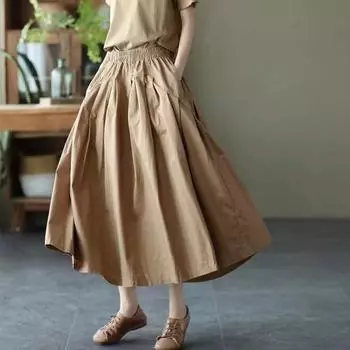 Весенняя элегантная одежда, женские роскошные свободные юбки трапециевидной формы для отдыха, женская классическая винтажная эластичная уличная одежда больших размеров XXL чёрный