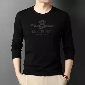 Весенняя белая мужская футболка с длинными рукавами, мужская хлопковая рубашка с круглым вырезом, свободная модная рубашка в корейском стиле M