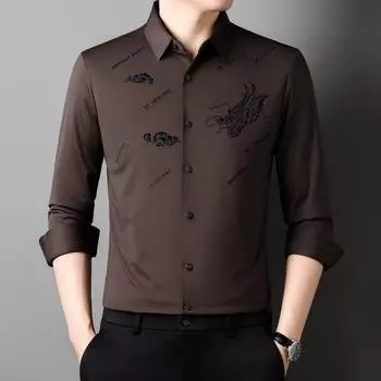 Весенняя бесшовная рубашка с надписью «Новый год дракона», мужская повседневная рубашка в деловом стиле M