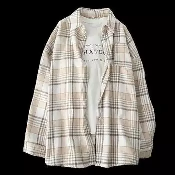 Весенняя блузка женская шерстяная клетчатая куртка клетчатая рубашка для женщин утолщенная рубашка с длинным рукавом XXL бежевый