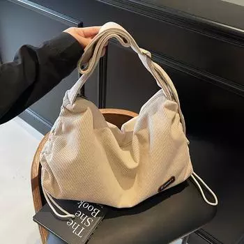 Весенняя большая вместимость простая сумка подмышкой фланелевая сумка через плечо сумка-тоут чёрный