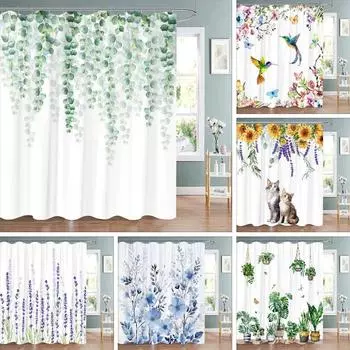 Весенняя Ботаническая Цветочная Душевая Занавеска Акварельный Стиль Цветочный Пейзаж Моющаяся Ткань Занавеска Для Ванной Комнаты Декор Для Ванной Комнаты С Крючками 90x180cm-35x70in