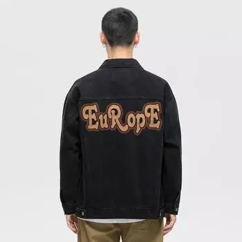 Весенняя черная вышитая джинсовая куртка мужская свободная большого размера модный топ мужская универсальная куртка одежда модный бренд M