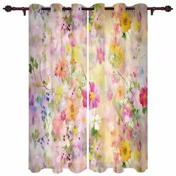 Весенняя Дейзи Роза Растение Картина Маслом Абстрактные Шторы Для Гостиной Современный Домашний Декор Кухонные Шторы Спальня Оконные Шторы W135 x H60cm