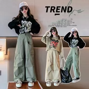 Весенняя детская модная осенняя одежда в стиле вестерн для девочек свитер рабочая одежда брюки костюм из 2 предметов 160