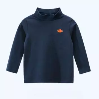 Весенняя детская одежда, новая футболка с длинным рукавом и высоким воротником 90cm синий