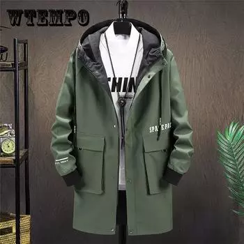 Весенняя длинная бутиковая куртка для мужчин с капюшоном, рабочая одежда, повседневное свободное пальто, модная удобная ветровка 8XL темно-зеленого