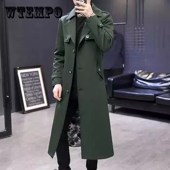 Весенняя длинная ветровка выше колена, мужская тонкая куртка с v-образным вырезом, повседневное пальто, трендовая парка для молодежи XXXL чёрный