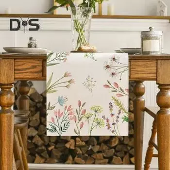 Весенняя дорожка на стол из цветочного льна, сезонные летние полевые цветы, украшение для кухни и столовой, декор для домашней вечеринки E