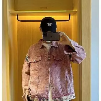 Весенняя джинсовая куртка мужская и женская модная брендовая японская свободная ретро-стираемая джинсовая куртка тренд 3XL розовый