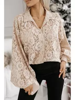 Весенняя европейская и американская женская сексуальная кружевная рубашка L абрикосовый