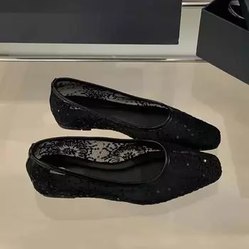 Весенняя фея! Белые сетчатые одинарные туфли женские весна 2025 квадратные туфли с цветочным принтом 35