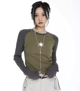 Весенняя футболка с длинными рукавами и принтом в стиле пэчворк, американская уличная одежда Y2k, тонкий укороченный топ с завязками снизу Mujer S