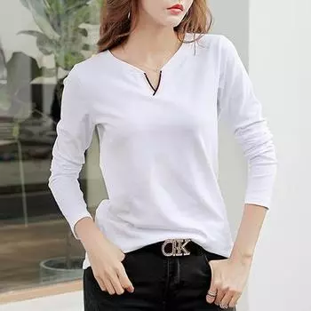 Весенняя хлопковая блузка с v-образным вырезом, женская повседневная свободная футболка больших размеров, женские осенние корейские рубашки с лацканами с длинными рукавами 4XL белый